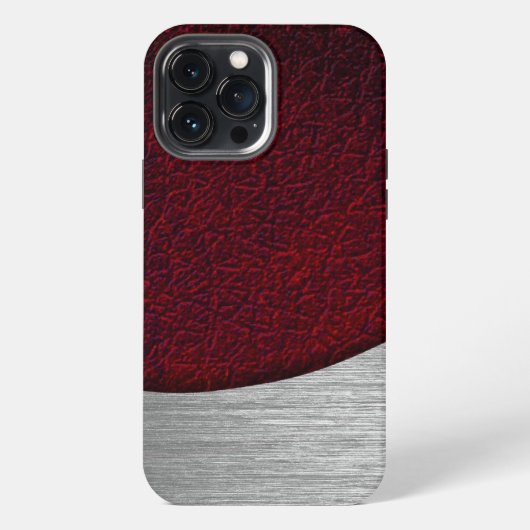 Etui iPhone 13 Pro Max Impression Cuir Rouge et Acier Brossé (Verso)