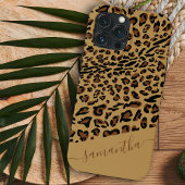 Etui iPhone 13 Pro Max Imprimé léopard marron noir Nom élégant en script