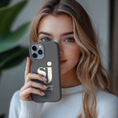 Etui iPhone 13 Pro Max Initiales de monogramme crème et gris