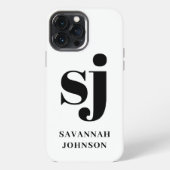 Etui iPhone 13 Pro Max Initiales monogramme blanc élégant (Verso)