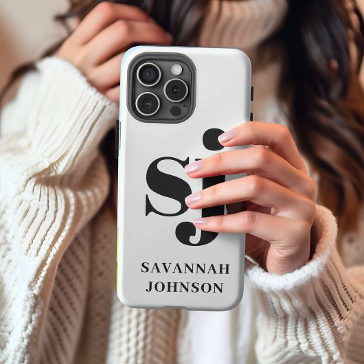 Etui iPhone 13 Pro Max Initiales monogramme blanc élégant
