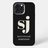 Etui iPhone 13 Pro Max Initiales monogramme noir élégant (Verso)