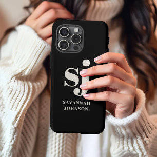 Etui iPhone 13 Pro Max Initiales monogramme noir élégant