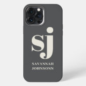 Etui iPhone 13 Pro Max Initiales monogrammes crème et gris (Verso)
