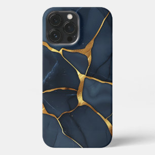 Etui iPhone 13 Pro Max Japonais Kintsugi bleu foncé