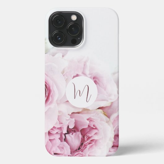 Etui iPhone 13 Pro Max Joli monogramme élégant rose floral initial (Verso)