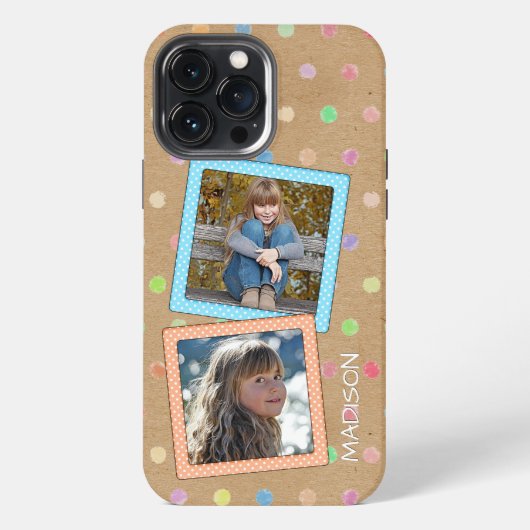 Etui iPhone 13 Pro Max Joli motif à pois personnalisé sur du faux papier (Verso)