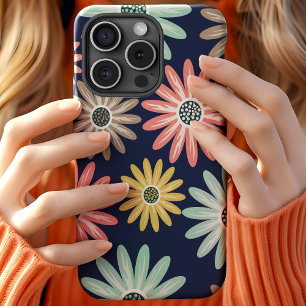 Etui iPhone 13 Pro Max Joli motif floral de marguerite coloré sur marine