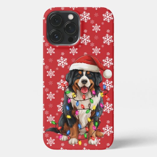 Etui iPhone 13 Pro Max Joyeux Noël Bernese Mountain Dog Santa Hat (Verso)