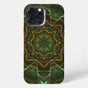 Etui iPhone 13 Pro Max Kaleidoscope de style engrenage bleu brunâtre viei