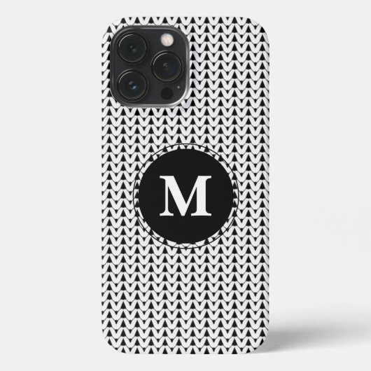 Etui iPhone 13 Pro Max Knit Stitch Artisanat coque iphone Monogramme blan (Verso)