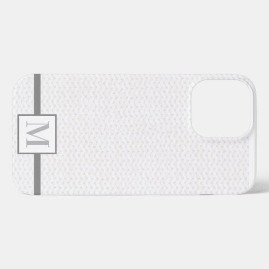 Etui iPhone 13 Pro Max Knit Stitch coque iphone gris monogramme texturé (Verso Horizontal)