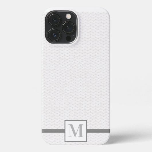 Etui iPhone 13 Pro Max Knit Stitch coque iphone gris monogramme texturé (Verso)