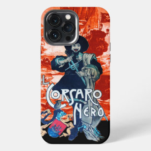 Etui iPhone 13 Pro Max LE CORSAIRE NOIR /Combat de navire pirate en rouge
