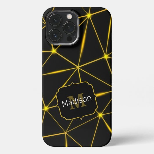 Etui iPhone 13 Pro Max Lignes d'or triangles noirs géométriques Monogramm (Verso)