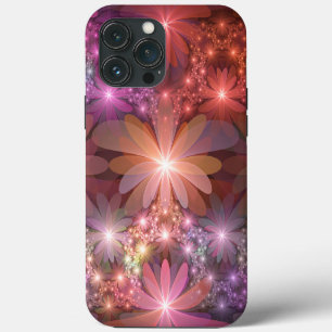 Etui iPhone 13 Pro Max Lit De Fleurs Coloré Brillant Art Fractal Abstrait