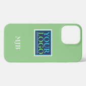 Etui iPhone 13 Pro Max Logo/Art/Photo, Monogramme blanc, Sage (Verso Horizontal)