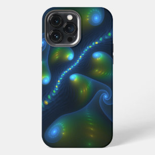 Etui iPhone 13 Pro Max Lumières de l'Imaginaire Abstrait Bleu Vert Jaune