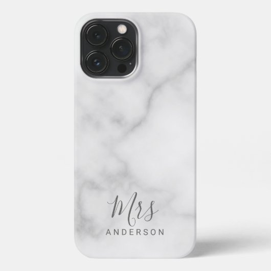 Etui iPhone 13 Pro Max M. et Mme. | Élégant Marbre Moderne Script (Verso)