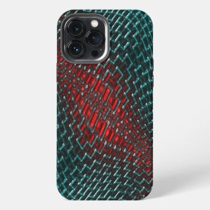 Etui iPhone 13 Pro Max maillage tordu numérique de fil cyan vif sur rouge