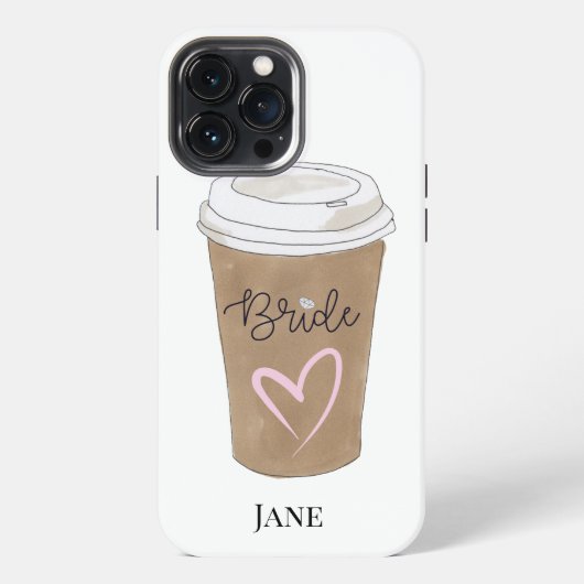 Etui iPhone 13 Pro Max Mariée Script Café Cœur Moderne (Verso)