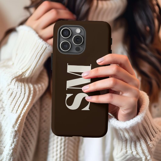 Etui iPhone 13 Pro Max Marron foncé initiale Monogramme
