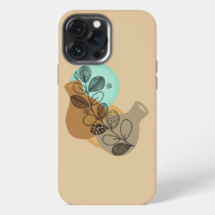 ETUI iPhone 13 PRO MAX MINIMALISTE ABSTRAITE BOHÉMIENNE À FEUILLES NOIRES