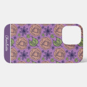 Etui iPhone 13 Pro Max Modèle fleuri violet grande fleur avec nom (Verso Horizontal)