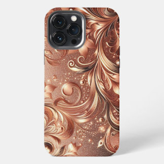 Etui iPhone 13 Pro Max Moderne élégant or rose et florales6