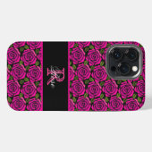 Etui iPhone 13 Pro Max Moderne Fleurs Roses Chaudes Rose Personnalisé Mon (Verso Horizontal)