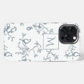Etui iPhone 13 Pro Max Monogramme Blanc Bleu Motif Oiseau Simple (Verso Horizontal)