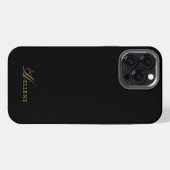 Etui iPhone 13 Pro Max Monogramme Chic Luxe Noir & Or (Verso Horizontal)