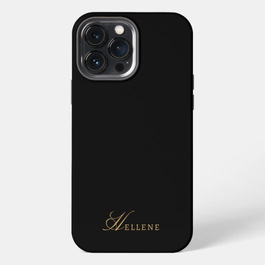 Etui iPhone 13 Pro Max Monogramme de luxe Black & Gold Chic Script (Verso)