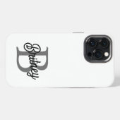 Etui iPhone 13 Pro Max Monogramme de nom élégant moderne Script noir gris (Verso Horizontal)