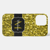 Etui iPhone 13 Pro Max Monogramme doré foncé jaune faux parties scintilla (Verso Horizontal)