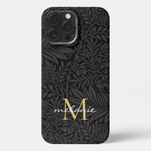 Etui iPhone 13 Pro Max Monogramme élégant à motif floral noir et or
