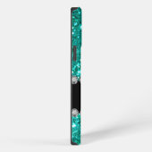 Etui iPhone 13 Pro Max Monogramme Faux Bling Turquoise (Côté droit)