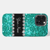 Etui iPhone 13 Pro Max Monogramme Faux Bling Turquoise (Verso Horizontal)