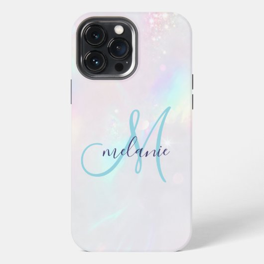 Etui iPhone 13 Pro Max Monogramme holographique iridescent chic (Verso)
