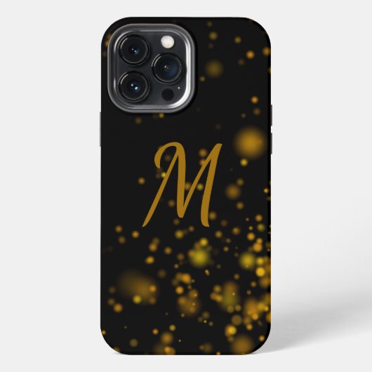 Etui iPhone 13 Pro Max Monogramme Initial Effet Bokeh Noir Élégant (Verso)