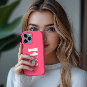 Etui iPhone 13 Pro Max Monogramme initiale rose vif