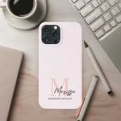 Etui iPhone 13 Pro Max Monogramme minimal initial et nom Pastel rose