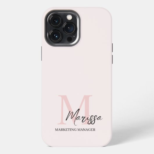 Etui iPhone 13 Pro Max Monogramme minimal initial et nom Pastel rose (Verso)