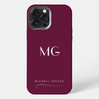 Etui iPhone 13 Pro Max Monogramme Minimaliste Bourgogne Avec Nom