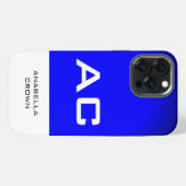 Etui iPhone 13 Pro Max Monogramme Moderne Blanc Bleu Uni (Verso Horizontal)