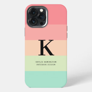 Etui iPhone 13 Pro Max Monogramme rose bloc de couleur arc-en-ciel pastel
