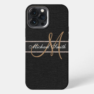 Etui iPhone 13 Pro Max Monogramme toile de jute rustique en lin toile de
