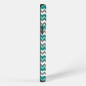 Etui iPhone 13 Pro Max Monogramme Turquoise et Grey Chevron Zigzag (Côté droit)