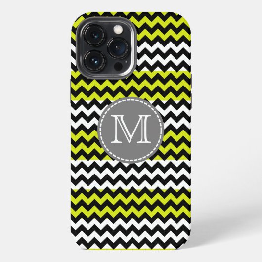 Etui iPhone 13 Pro Max Monogramme Zigzag Chevron Vert Blanc Noir (Verso)