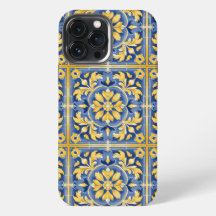 Motif botanique méditerranéen - Bleu et Jaune